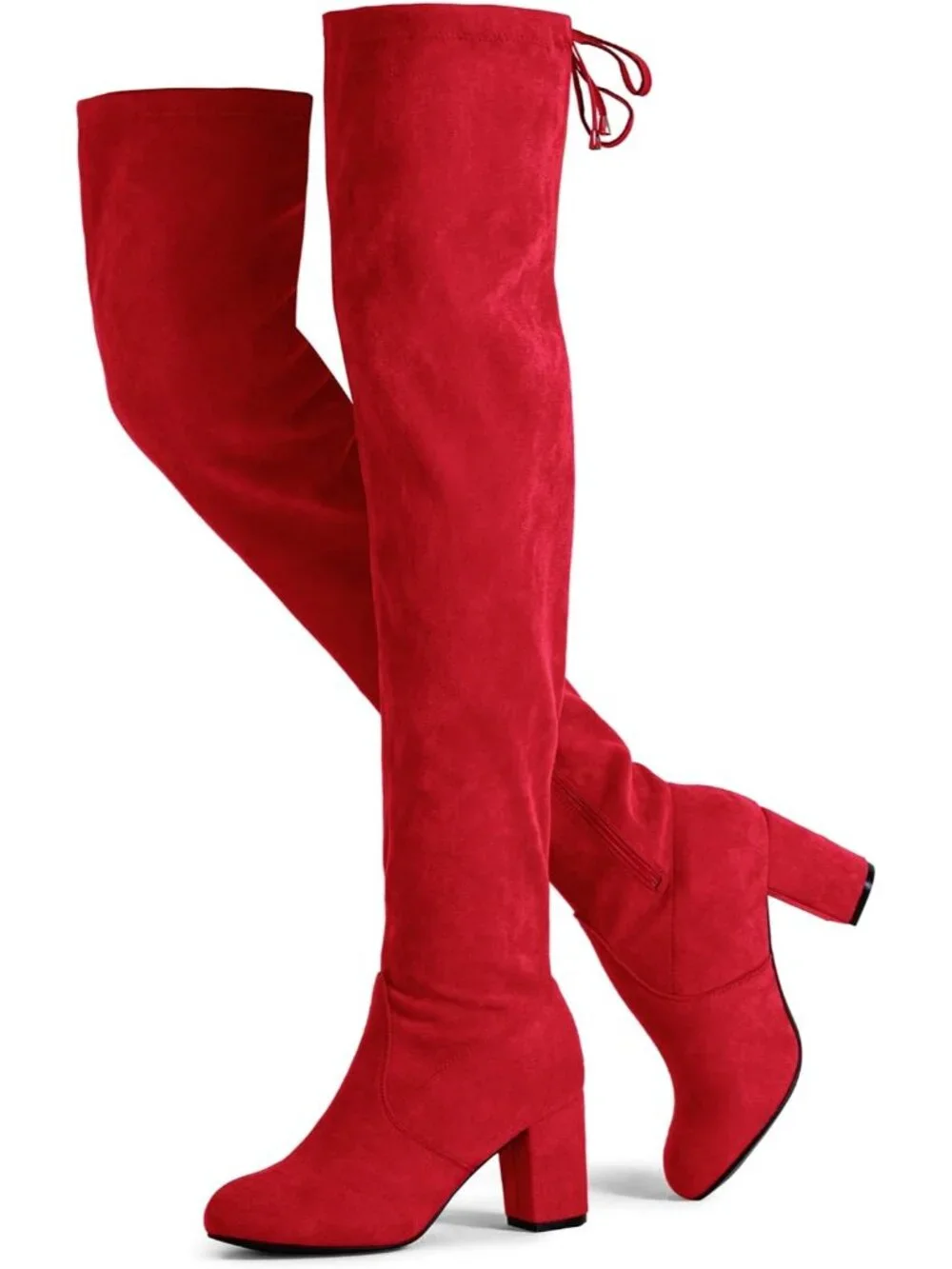 Women's Red Suede Closed Round Toe Block Heel Over The Knee High Boots